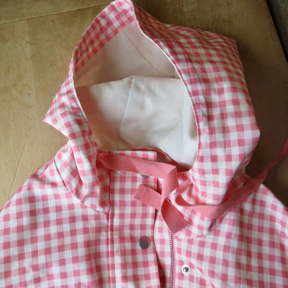 Talbots Pink Gingham Jacket with Hood Size Large Petite Raincoat - Picture 3 of 8